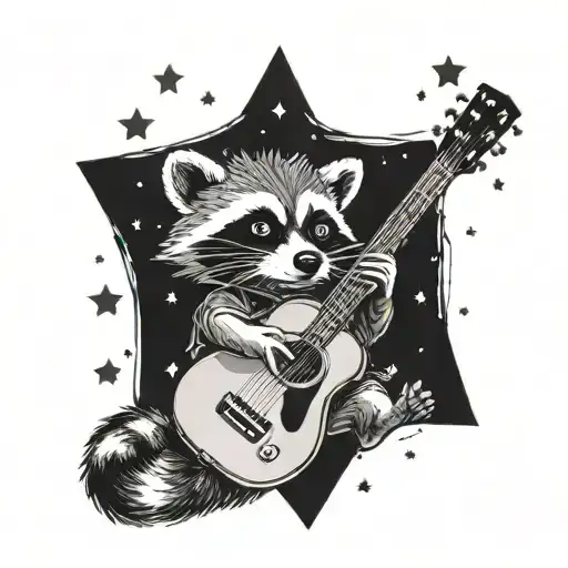A Raccoon Playing A Guitar Under A Starry Sky