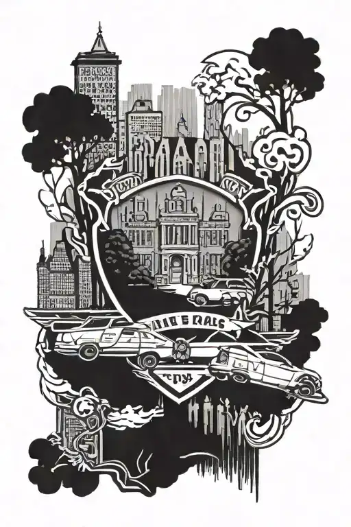 Police Badge Intertwined With Central Park Leading Down Into Family