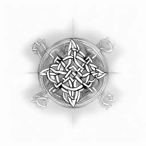 A Blackwork Tattoo Of A Celtic Cross Composed Of Interlocking Gears