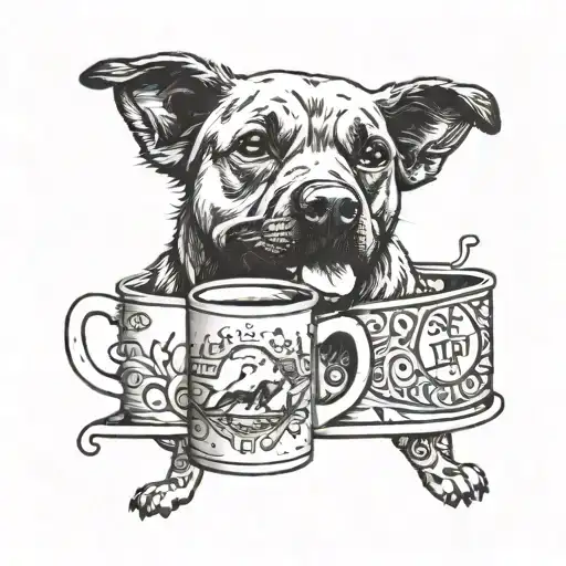 A Punjabi Truck Art Inspired Design Featuring A Coffee Mug And A Dog Silhouette