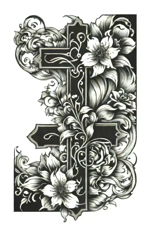 Cross With Flowers Behind Girly