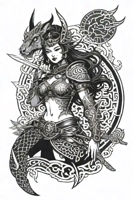 Warrior Princess Adorned With Mystical Japanese Characters
