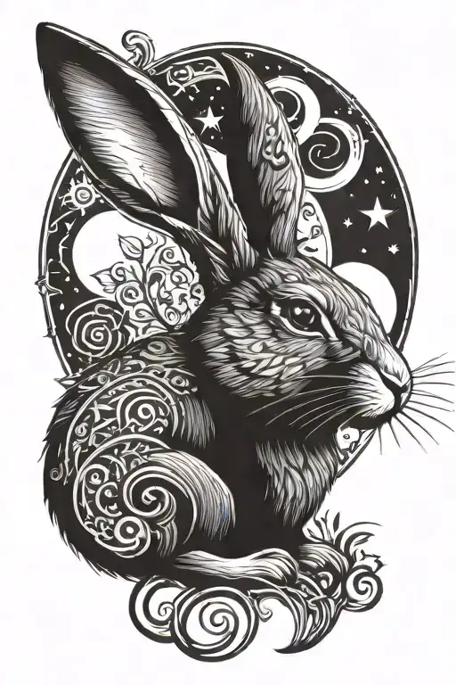Rabbit With Crescent Moon Phase Design