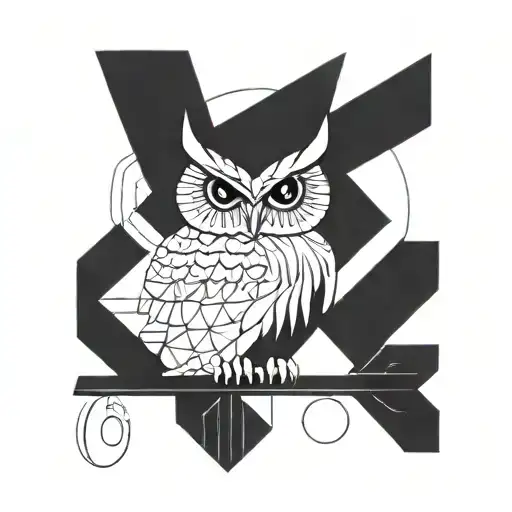 A Geometric Owl Design Incorporating Musical Notes And Symbols