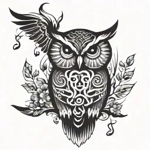 A Owl Design Incorporating Musical Notes And Symbols