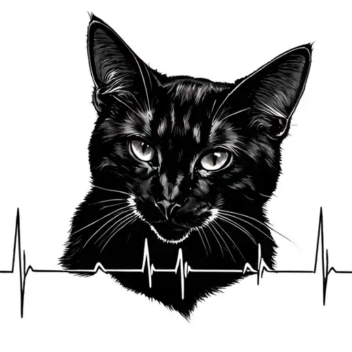 Ekg With Silhouette Of Cat In Ekg Line Tattoo Design