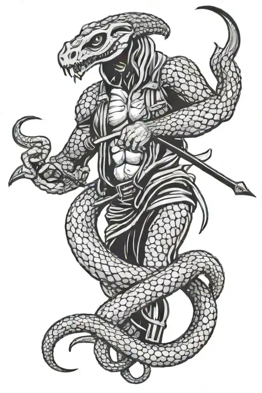 Posideon Stabbing A Snake Wrapped Around Him With A Trident