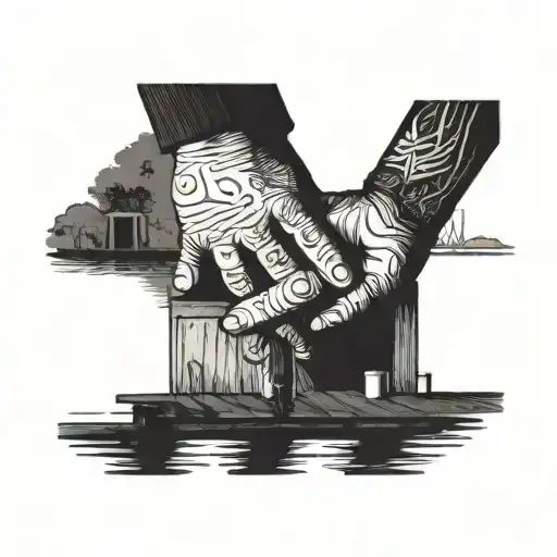 A Son And A Father Holding Hands On A Dock Looking