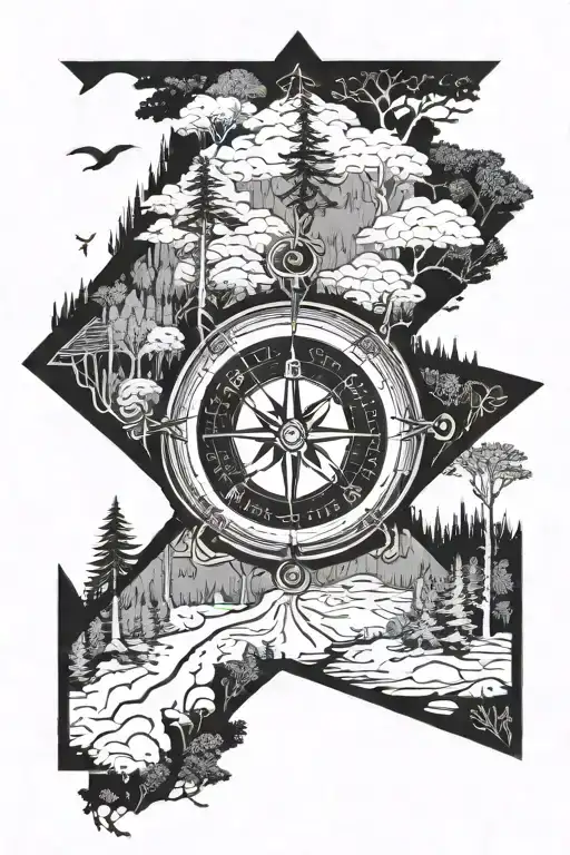 A Hiking Trail Winding Through A Forest With A Compass Rose At The Center