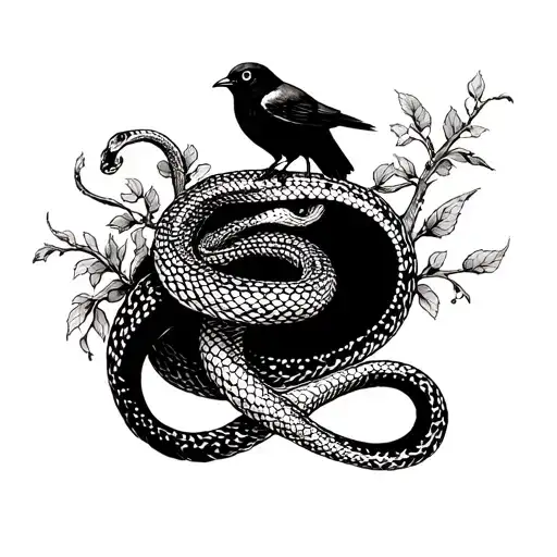Snake With A Bird Perched