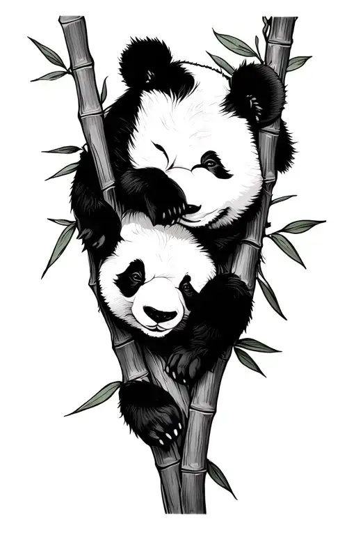 Panda Sleeping On A Bamboo Branch