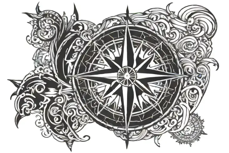Northern Lights Swirling Around A Compass Rose
