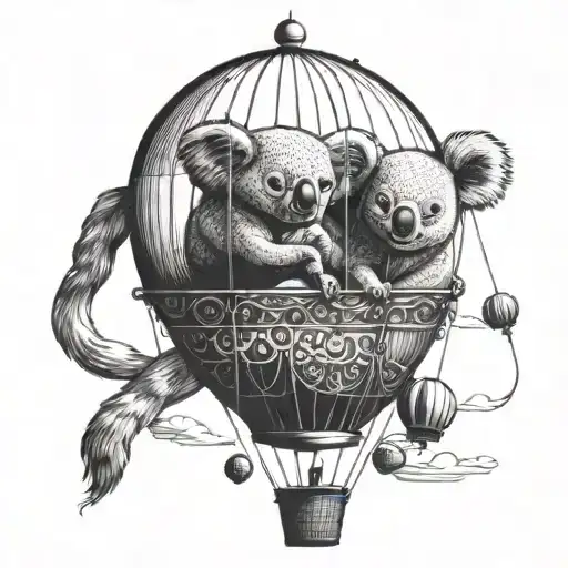 A Koala And Cat Flying Together In A Hot Air Balloon