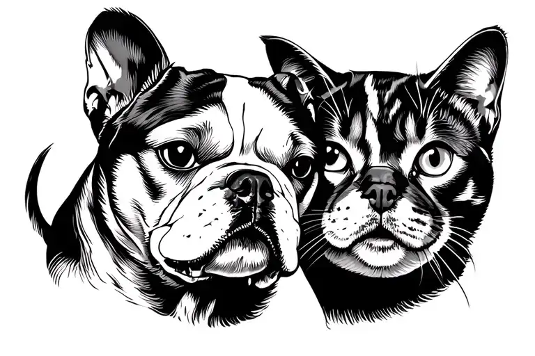 English Bulldog And Cat Silhouette