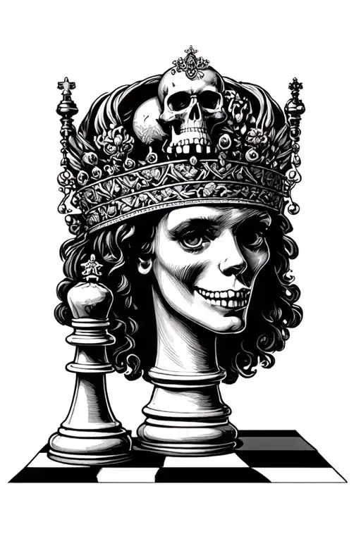 Queen Of Chess With Small Skull On Top