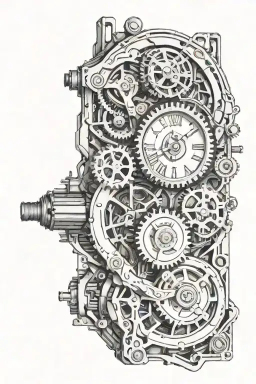 A Engine Morphing Into Intricate Clock Mechanism Intertwined