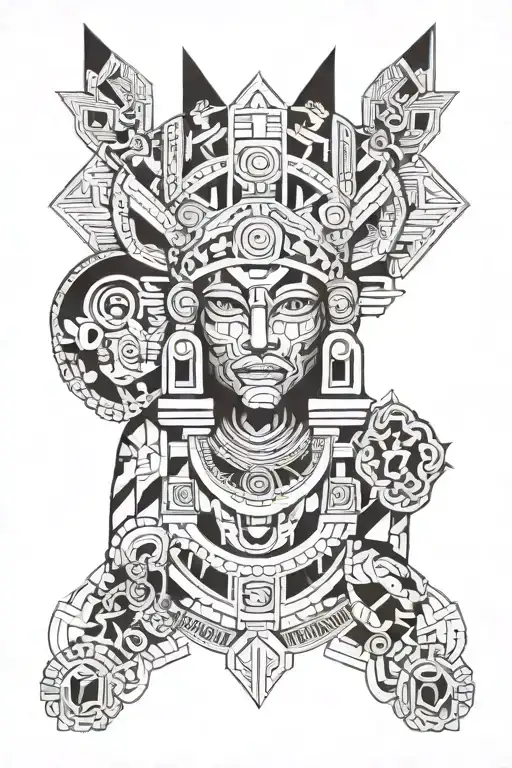 A Modern Interpretation Of A Mayan Deity Incorporating Geometric Shapes And Patterns