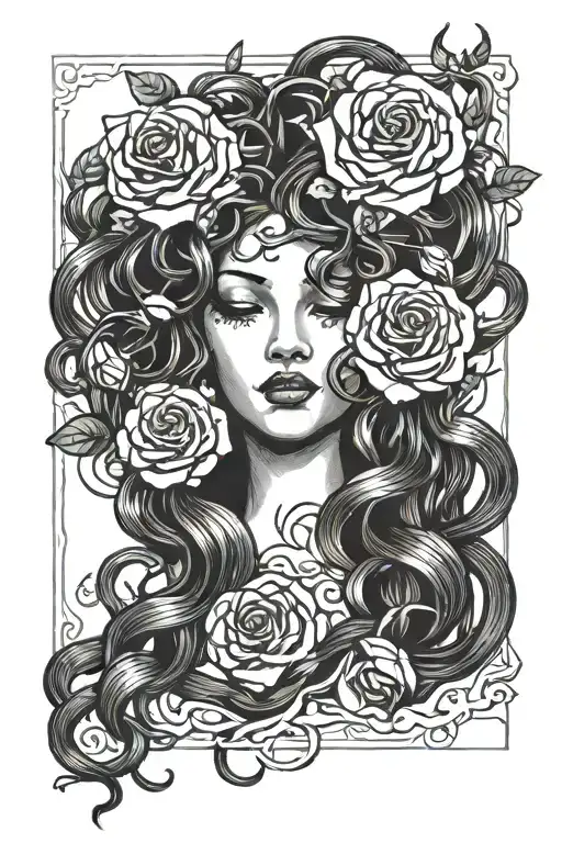A Modern Interpretation Of Medusa With Roses Intertwined In Her Hair