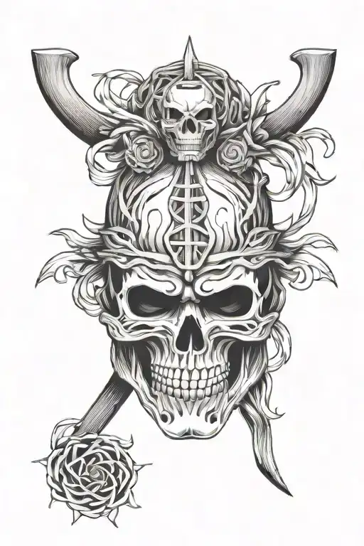 Skull Samurai Mask With A Skeleton Wrapped Around It