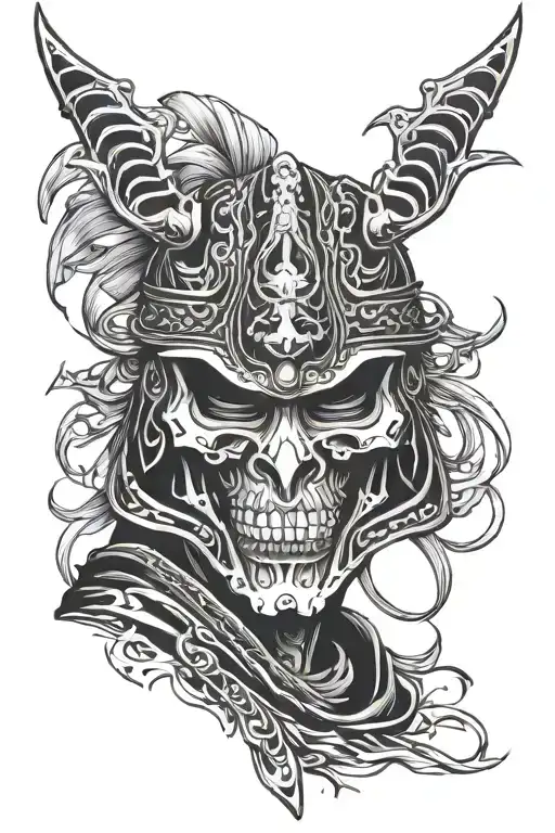 Samurai Mask With A Skeleton Wrapped Around It