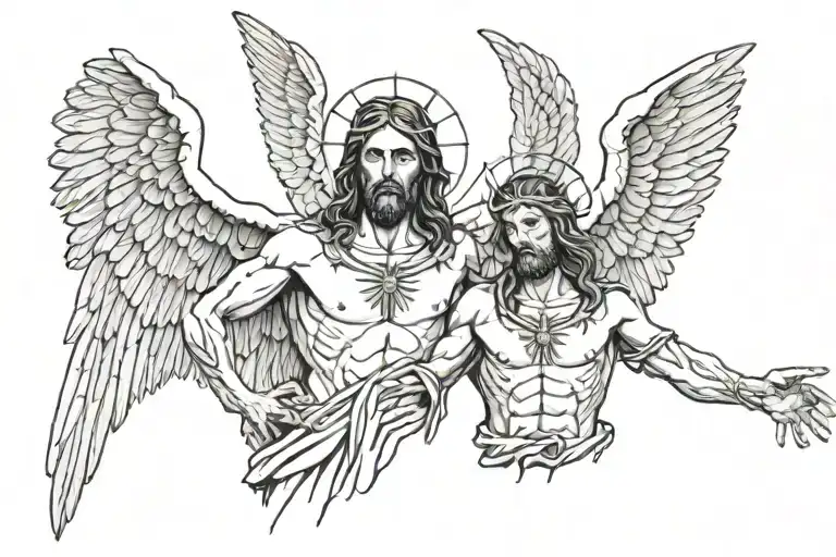 Jesus Christ And Wing Demonic And Angel