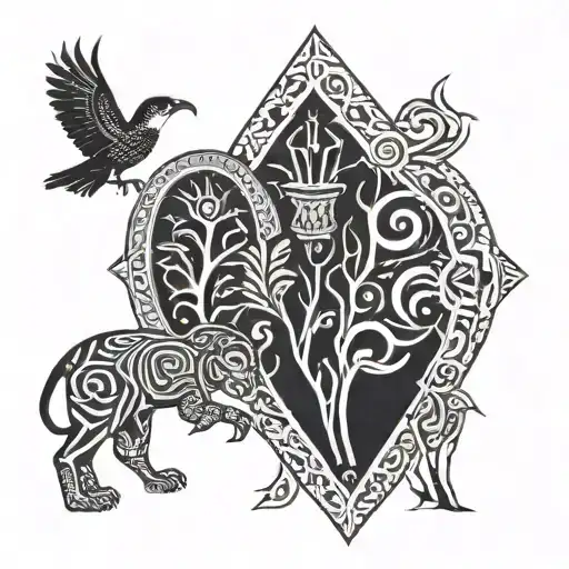 A Tribal-inspired Design Featuring African Wildlife And Symbols Of Christianity