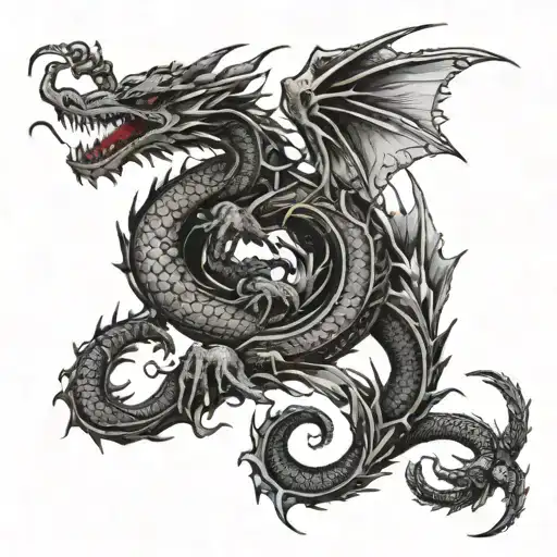 Blackout Long Tailed Dragon Hand Tattoo White Ink