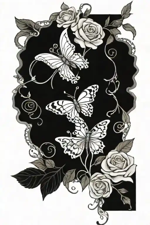Daisies And Rose Intertwined With Butterflies