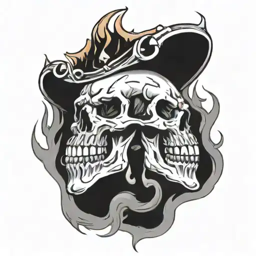 Isometric View Of A Ghost Riders Skull With Flames