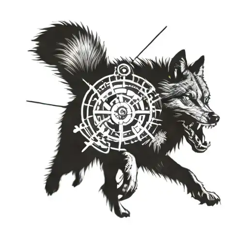 Wolf Running With 3 Aiming Targets