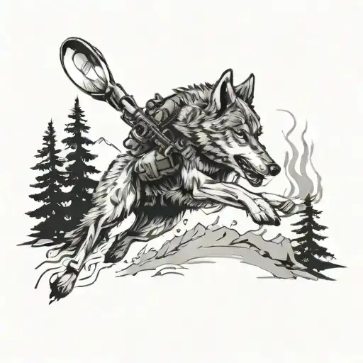 Wolf Running With 3 Sniper Scopes