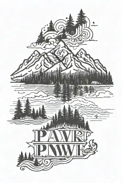 Pacific Northwest Mountains And Forest With The Letters Pnw