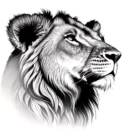 Lion's Head With 5 Profile Lion Cubs Looking At