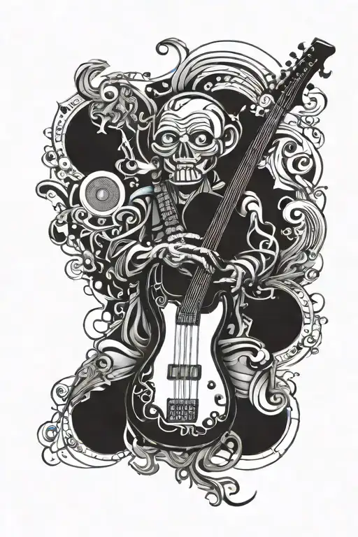 Incorporate A Musicman Bongo Bass Guitar Into A Design With Intricate Blackwork Detailing
