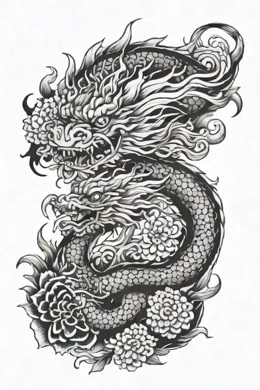 Japan Dragon With Chrysanthemums On Each Side Of The Back