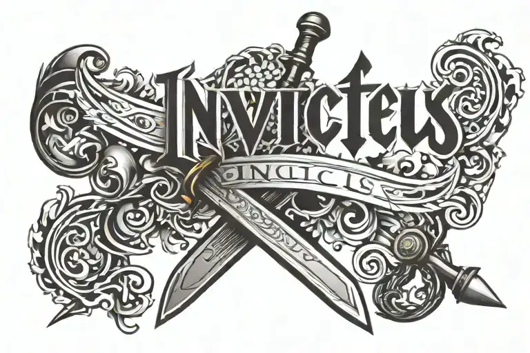 The Word Invictus In Capital Letters With A Sword