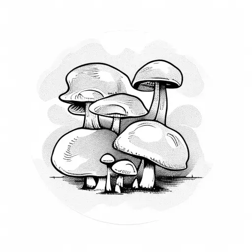 Mushrooms In A Circular Row With A Blan Circle In The Middle