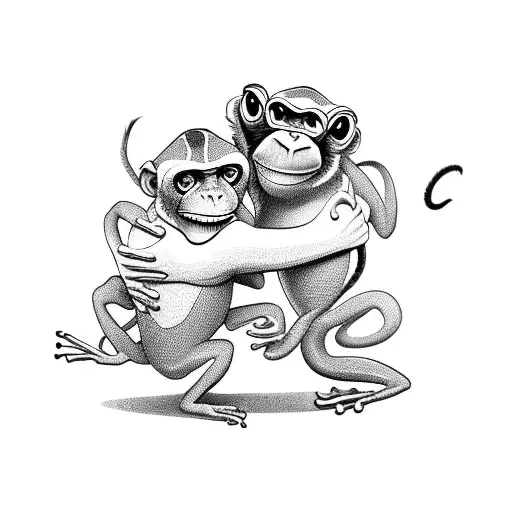 A Monkey And Frog Shaking Five In A Playful Sketch Style