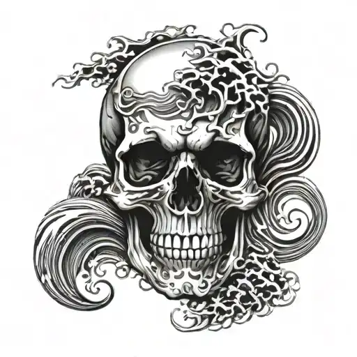 Skull With Sea Waves Crashing In The Background Black