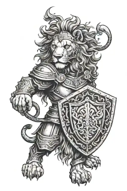 A Lion With A Shield And Helmet Symbolizing Courage In Battle