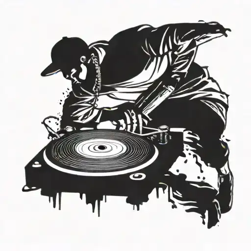 A Dj Turntable Mixing Music With A Silhouette Of A Running Figure In The Background