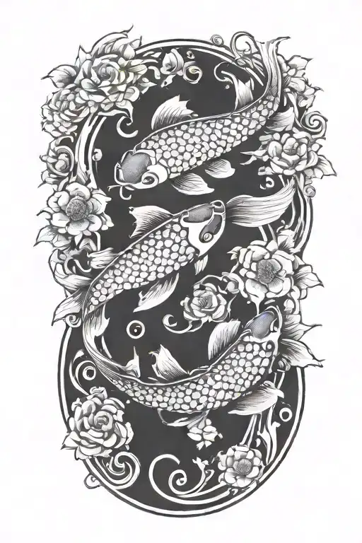 Koi Fish Swimming Alongside Sun And Moon Phases Integrated