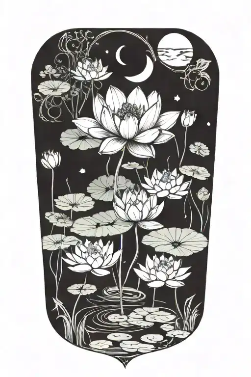 Lotus Flower Pond With Moon Phases
