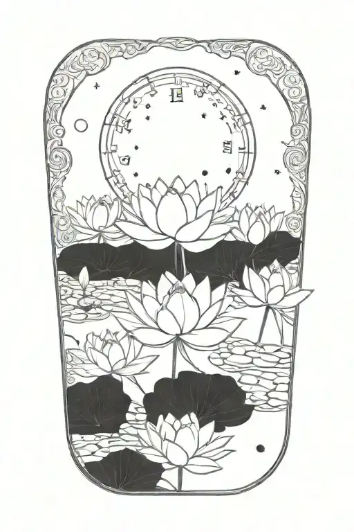 Lotus Flower Pond With Moon Phases