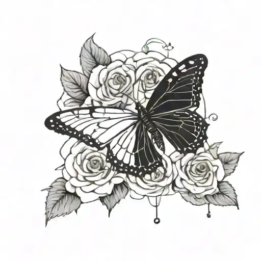 A Minimalist Design Of A Butterfly Resting On A Rose With Religious Symbols Subtly Incorporated
