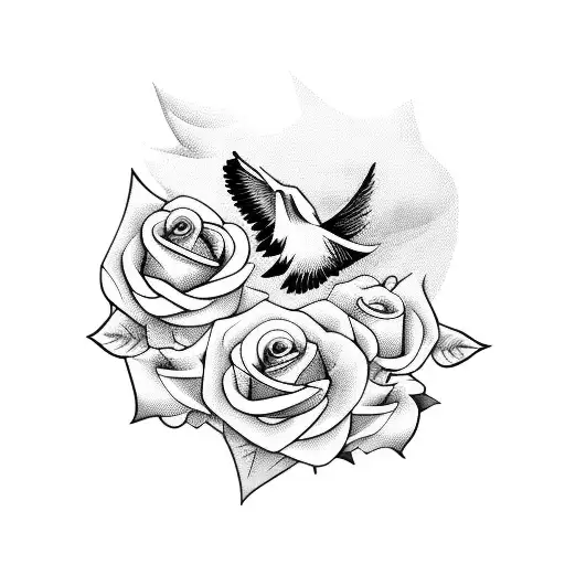 White Dove With Roses And Banner