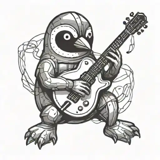 A Penguin Playing A Guitar In A Kaws-inspired Style
