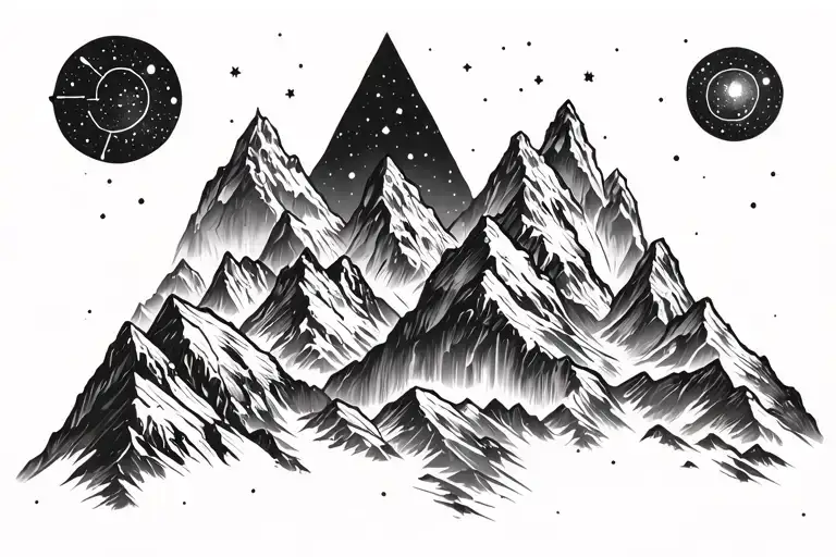 Mountain Range With Orions Belt Constellation