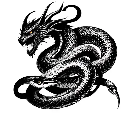 A Demon With A Snake Intertwine Along The Entire