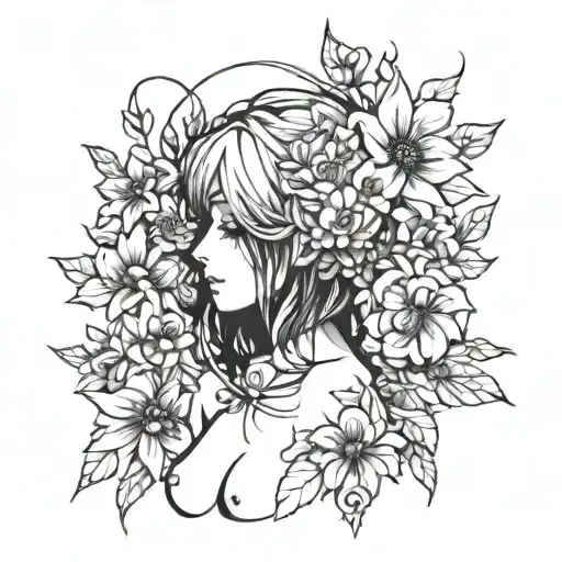 Nude Anime Emo Girl Surrounded By Dark And Mysterious Flowers